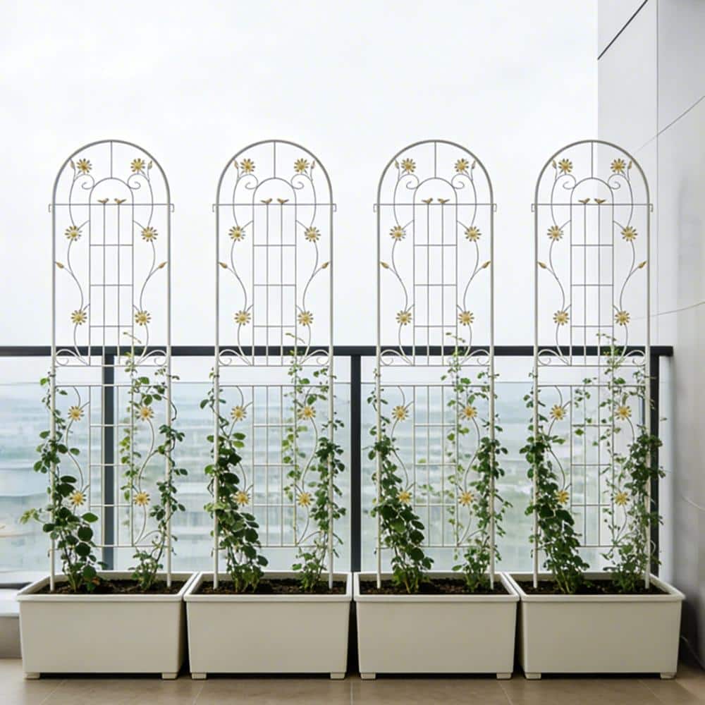 86.7 in. H x 19.7 in. W Cream White Bird & Floral Decor Rustproof Metal Garden Trellis for Climbing Plants (4 Pack) price history on PriceWatchPro