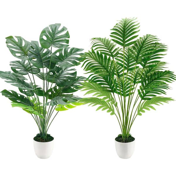 Unbranded 5 in White Indoor Outdoor Artificial Monstera Palm Shrub 2-Pack  Greenery Faux Plant Decorative Pot 59B1124C1889