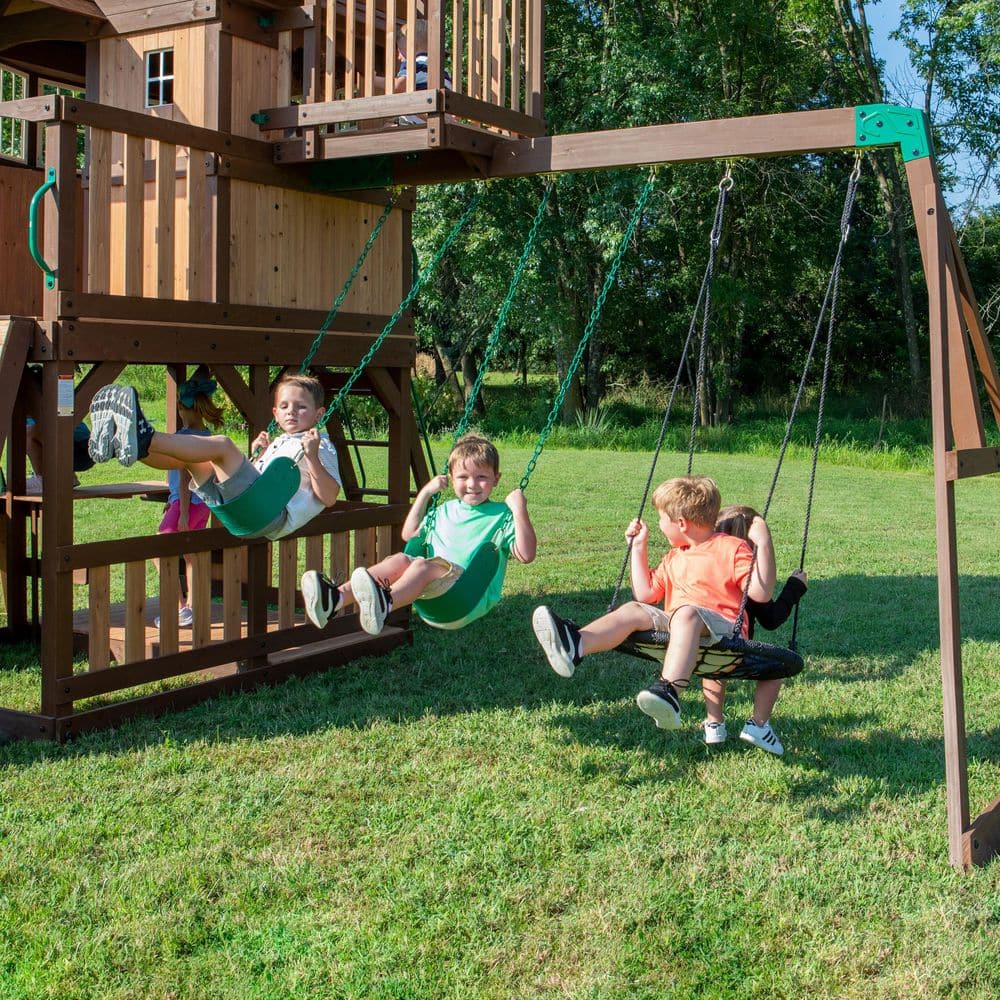 Cedar Two-Tone Wooden Swing Set with Tube Slide