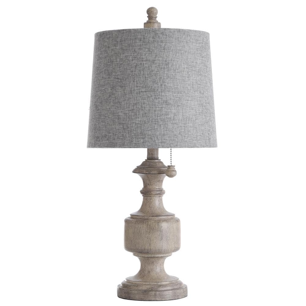 Stylecraft 2475 In Distressed Gray Cream Table Lamp With Heather Gray Hardback Fabric Shade L27343ads The Home Depot