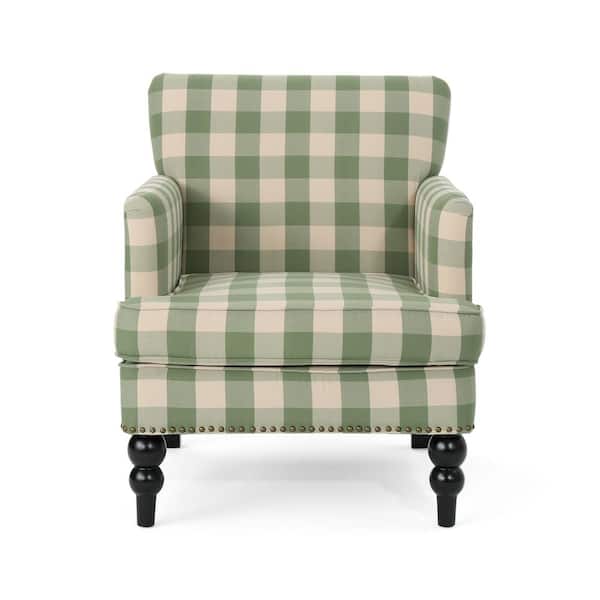 Noble House - Harrison Green Checkerboard Fabric Club Chair with Stud Accents