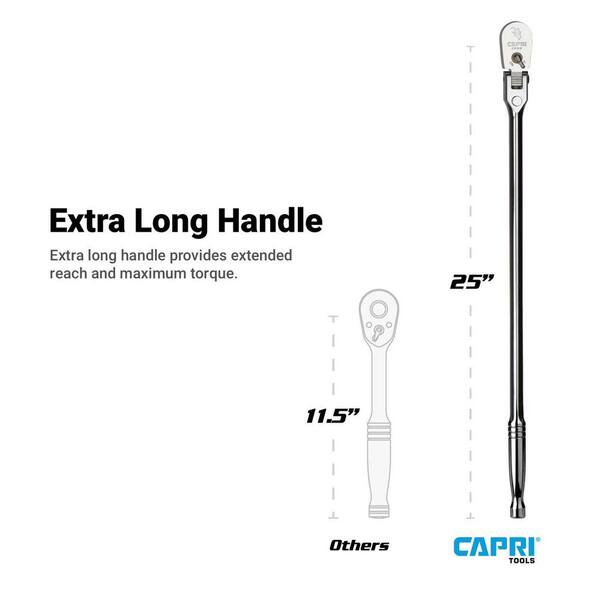 Capri Tools Cricchetto Con Attacco Da 1/4", 90 Denti, Impugnatura Ergonomica Morbida, Lunghezza 16,5 Cm, A Basso Profilo Per Spazi Stretti