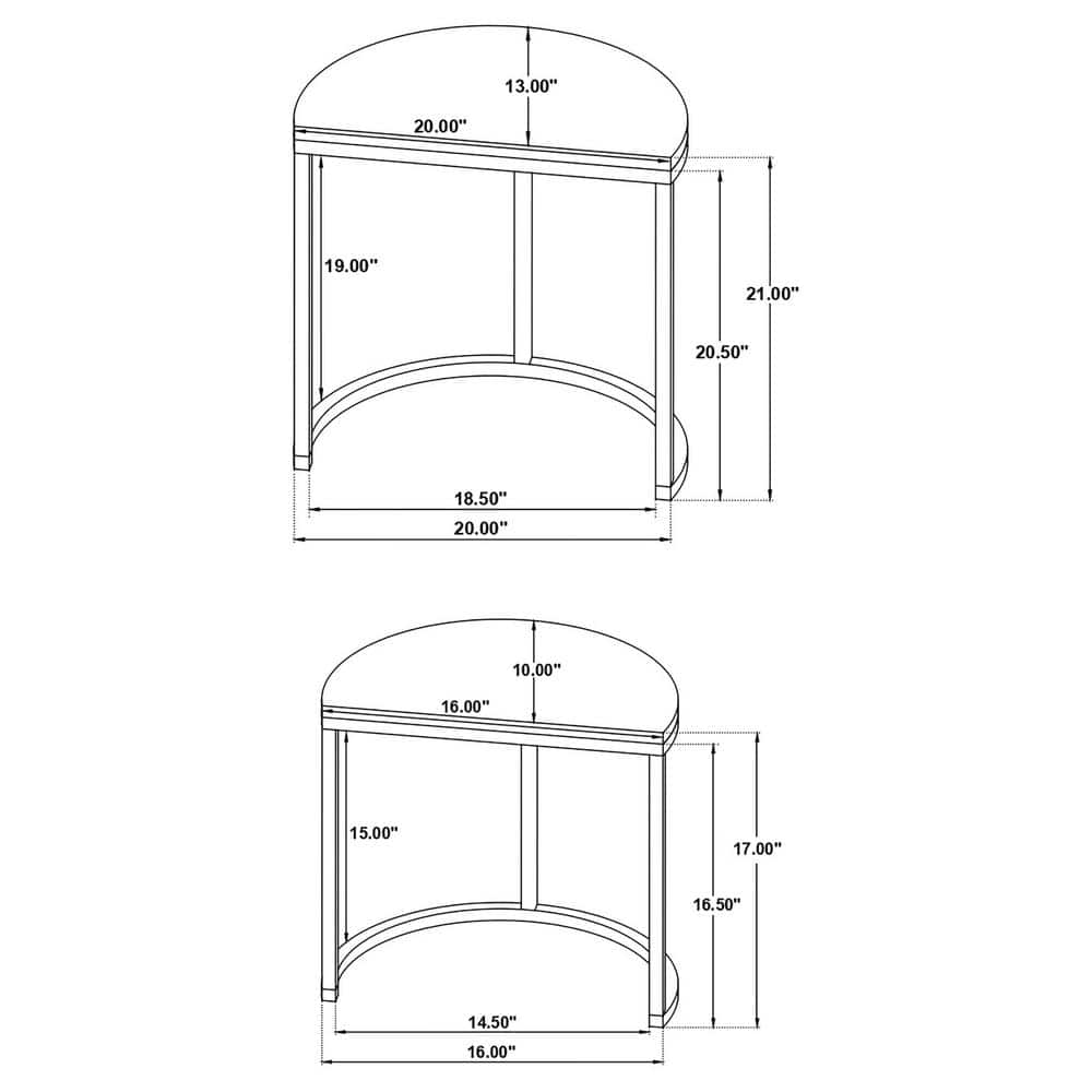 Zakiya Black and White Half-Moon Nesting Tables with Storage