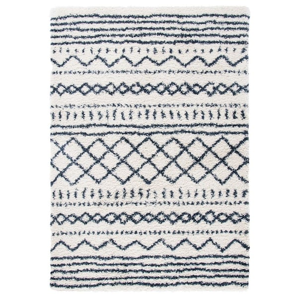 Arizona Shag Ivory/Slate 6 ft. x 8 ft. Geometric Lodge Area Rug