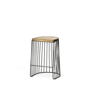 25.60 in. H Black, Natural Counter Height Metal Bar Stool with Solid Wood Seat