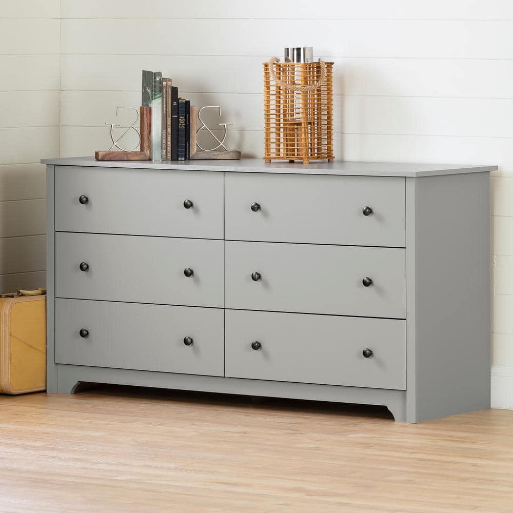 Elegant Soft Gray 6-Drawer Horizontal Double Dresser