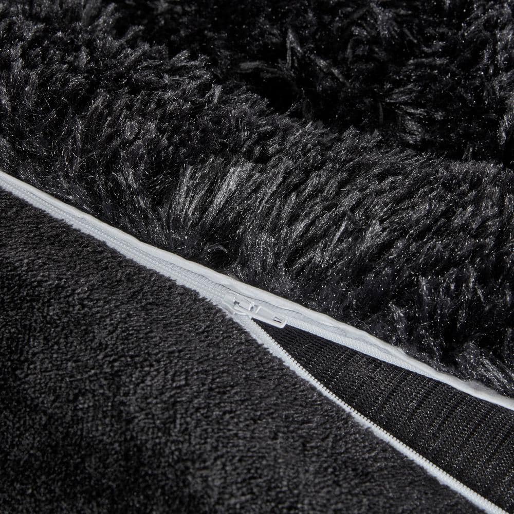 King Black Shaggy Faux Fur Duvet Cover Set