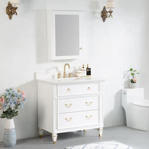 36 in. W x 22 in. D x 35 in. H Bath Vanity in White with Carrera White Vanity Top and Medicine Cabinet