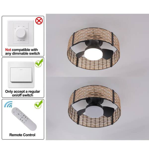Genoci 20 in. Bamboo Rattan Boho Caged Ceiling Fan with RGB