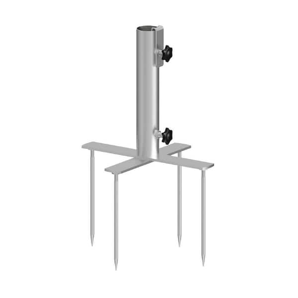 4.27 lb. Metal Patio Umbrella Base in Metallic Heavy Duty Ground Grass Auger Holder Stand Fits 1.0-1.5 Pole Knock Down
