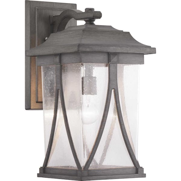 Progress Lighting Abbott Collection 1-Light Antique Pewter Clear Seeded Glass Craftsman Outdoor Large Wall Lantern Light