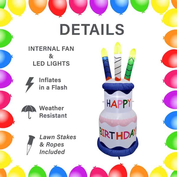 6 ft. Happy Birthday 2-Tier Cake Inflatable with 4 Faux Candles and Lights