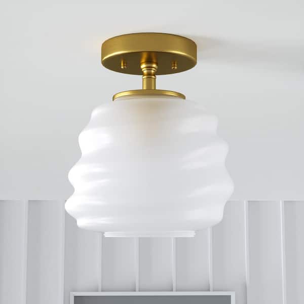 Raleigh 8 in. White Water Glass Modern Semi Flush Mount Lighting Hallway Bedroom Ceiling Lights Fixtures