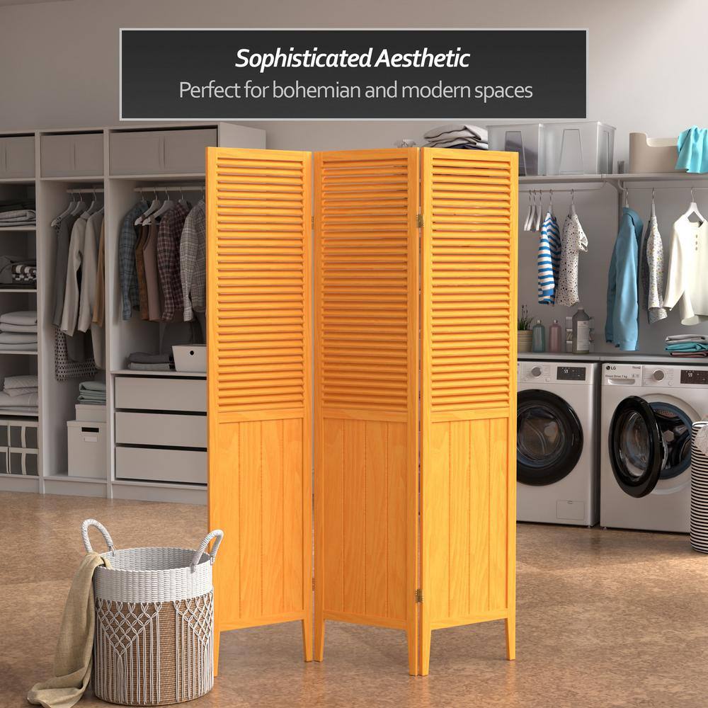 Honey Oak 64" Folding 3-Panel Room Divider