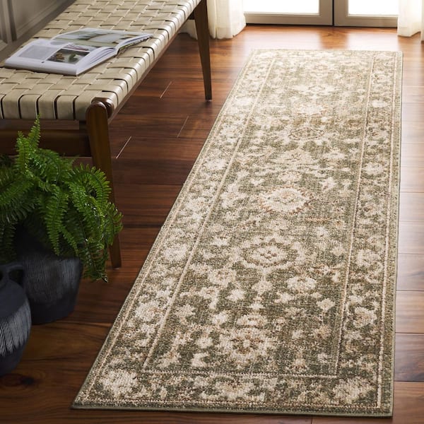 Hazel 2 ft. x 8 ft. Green/Ivory Traditional Abstract Floral Runner Rug