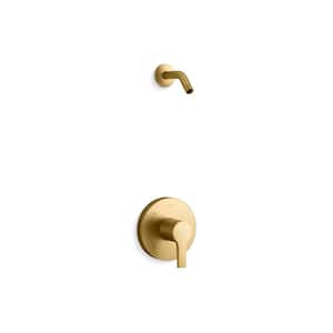 Elate 1-Handle Wall Mount Shower Trim Kit In Vibrant Brushed Moderne Brass (Valve Not Included)