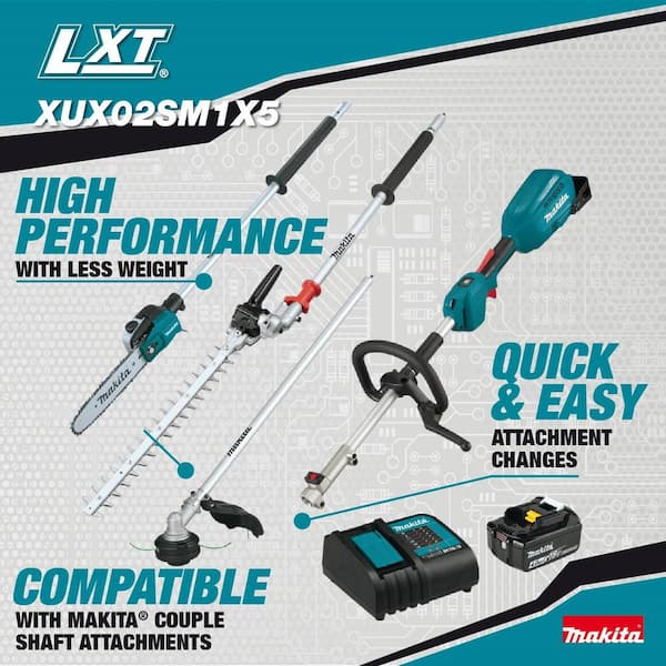 18V LXT Brushless Couple Shaft Power Head Kit w/String Trimmer, Pole Saw & Articulating Hedge Trimmer Attachments 4.0Ah