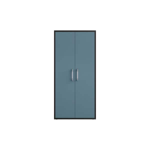 Eiffel 35.43 in. W x 73.43 in. H x 17.72 in. D 4-Shelf Composite Wood Freestanding Cabinet in Matte Black and Aqua Blue