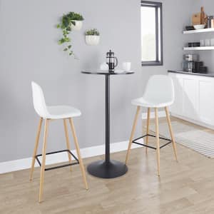 Pebble 28.5 in. White Faux Leather and Natural Metal Bar Stool (Set of 2)