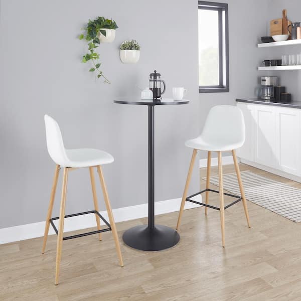 Lumisource Pebble 28.5 in. White Faux Leather and Natural Metal Bar Stool (Set of 2)