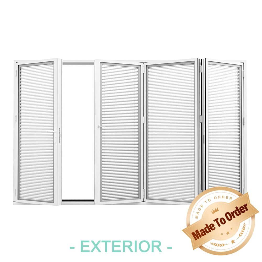 144 in. x 80 in. Right Swing/Outswing Double Tempered Glass White Louver Aluminum Folding Patio Door price history on PriceWatchPro