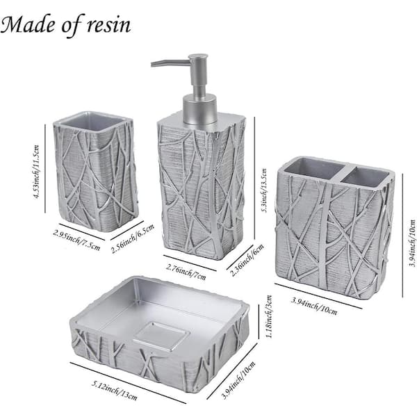 Dyiom Bathroom Accessories Set 4-Pieces Resin Gift Set Apartment Necessities Wooden Design Square