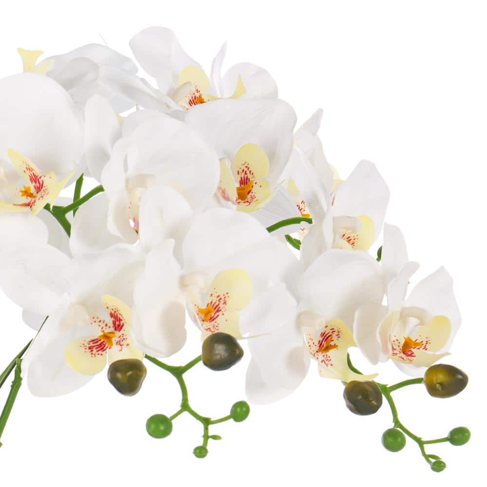 23.62" Tall White and Green Artificial Orchid Arrangement in Gold-Plated Ceramic Vase