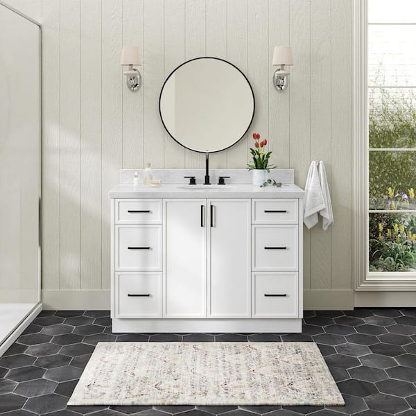 ARIEL Kelly 48 in. Single Sink Freestanding Bathroom Vanity in White with Carrara White Marble Top