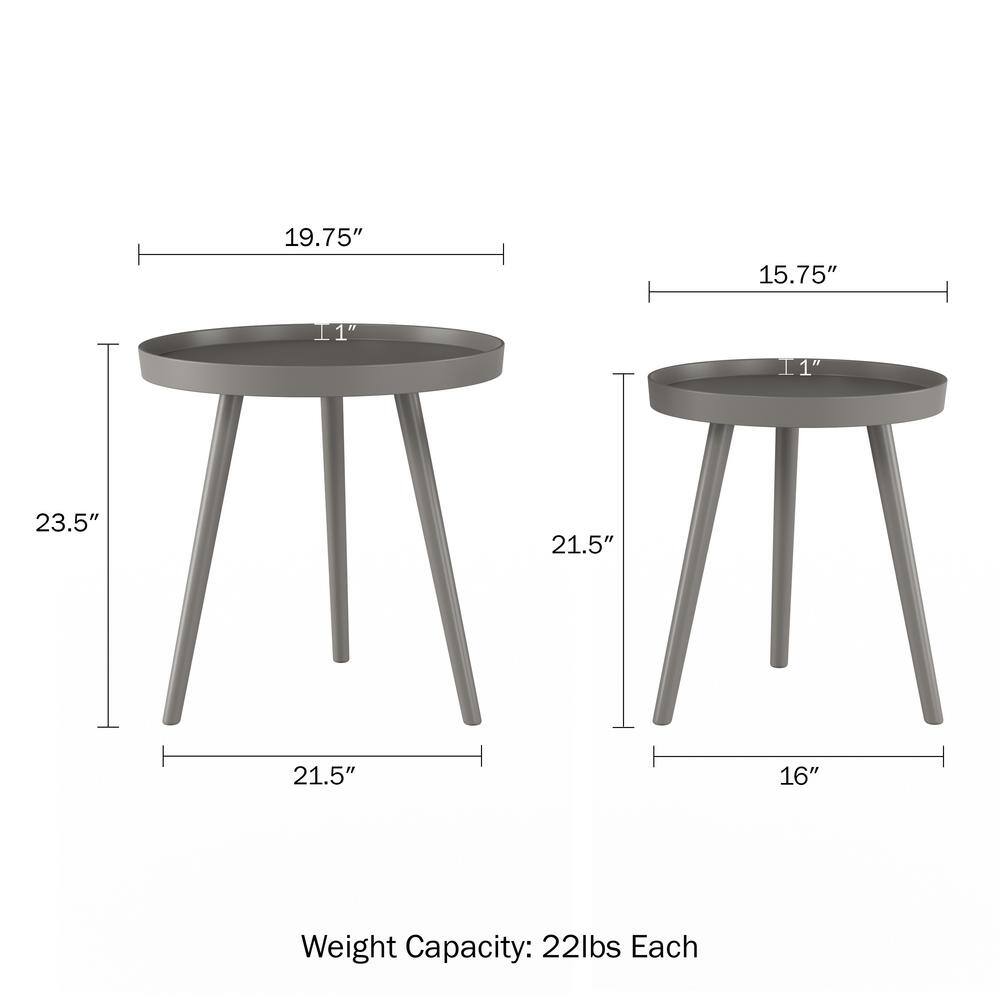 Gray Round Wood Nesting End Tables with Tray Tops, Set of 2