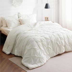 King Size Comforter Set 7 Pieces, Pintuck Bed in a Bag with Comforter, Bed Sheet, Pillowcases and Shams, Ivory Bed Set