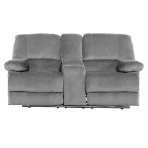 74 in. Gray Loveseat Massage Recliner Reclining Sofa with Console and Cup Holder