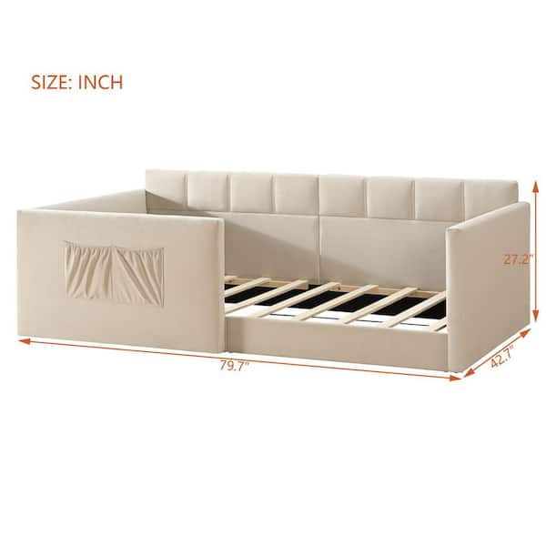 Harper & Bright Designs Beige Twin Size Velvet Upholstered Daybed