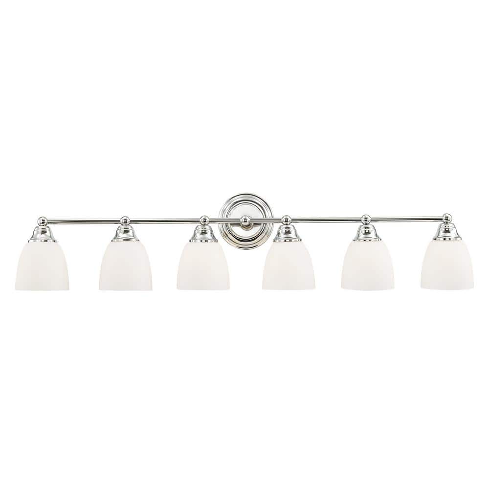 Beaumont 42 in. 6-Light Polished Chrome Vanity Light with Satin Opal White 
