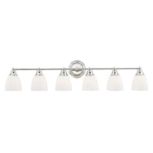 Beaumont 42 in. 6-Light Polished Chrome Vanity Light with Satin Opal White Glass