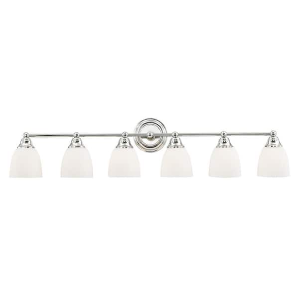 Livex Lighting Beaumont 42 in. 6-Light Polished Chrome Vanity Light with Satin Opal White Glass