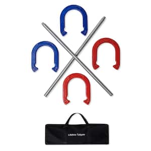 Pro Horseshoe Powder Coated Steel Outdoor Game Set with Carry Case, Red and Blue