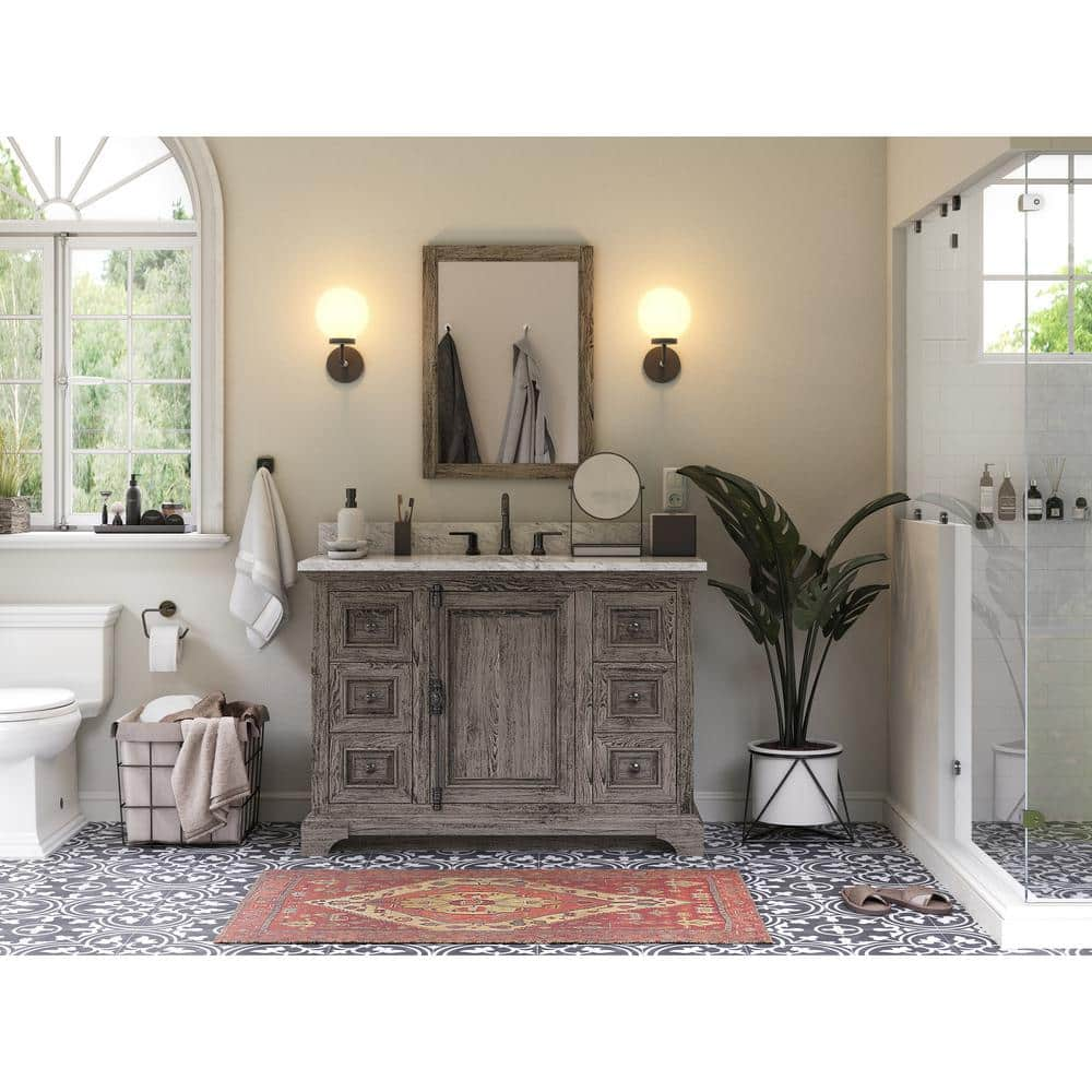 48 Bozeman Rustic Bathroom Vanity in Natural with Calacatta Quartz To -  HouseTie