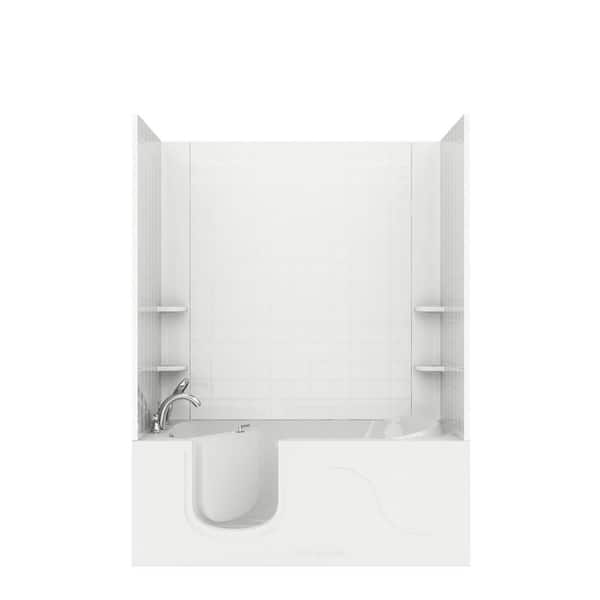 Unbranded 5 ft. Walk-in Non-Whirlpool Bathtub with 4 in. Tile Easy Up Adhesive Wall Surround in White