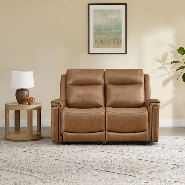 Grace 60.6 in. Straight Arm 2-Piece Super Zero Gravity Leather Reclining Sofa in Saddle with Dual Motors, Power Headrest