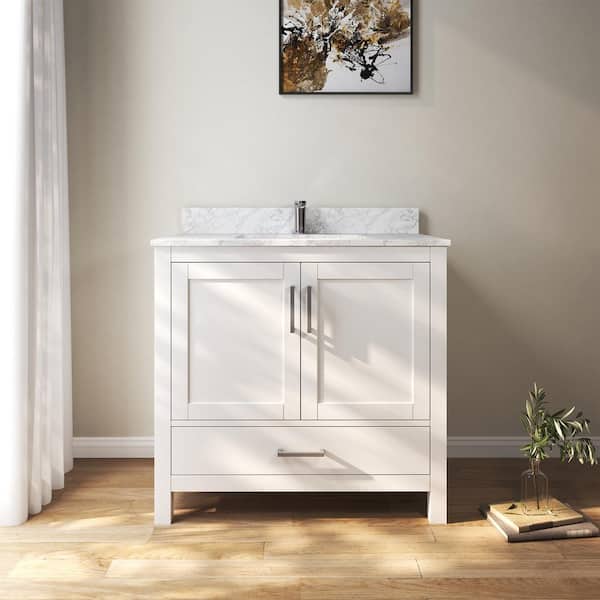 36 in. W x 22 in. D x 35 in. H Single Sink Bath Vanity Cabinet in White with Cultured Marble Top