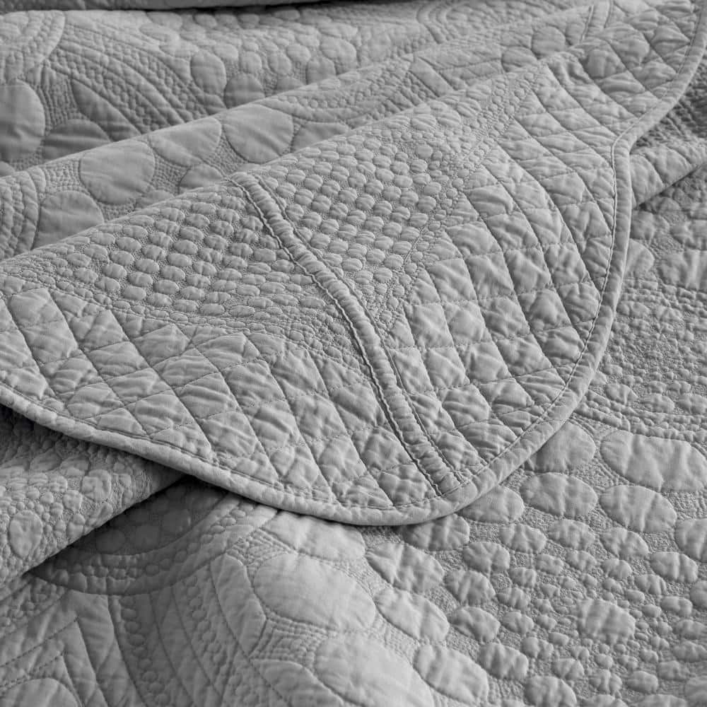 Light Grey Cotton Queen Oversized Quilt Bedspread Set
