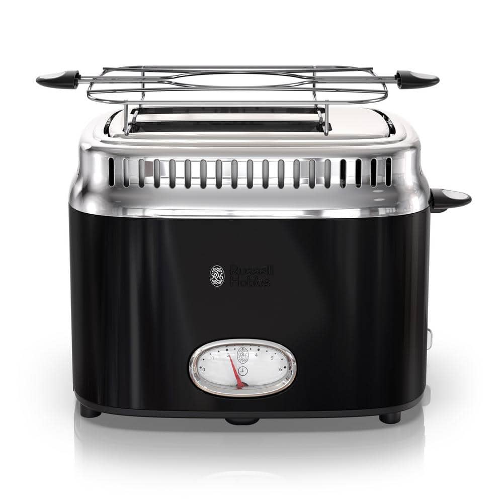 Russell Hobbs Retro Style 2-Slice Black Wide Slot Toaster with Built-In  Timer 985114754M - The Home Depot