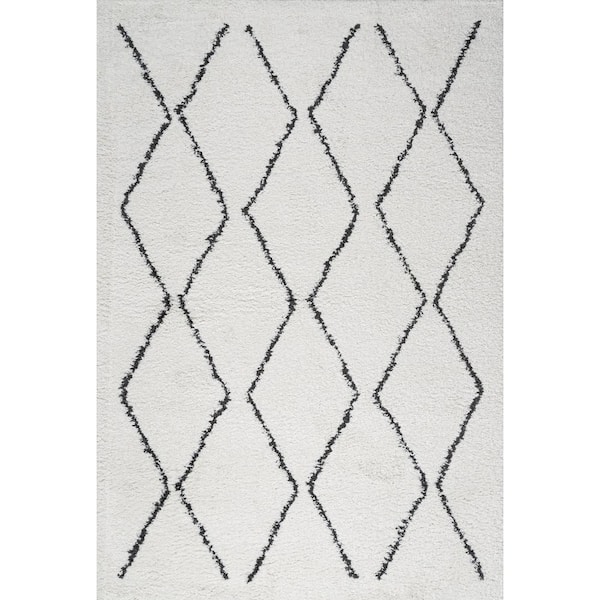 Catala Moroccan Diamond Shag White/Black 8 ft. x 10 ft. Area Rug