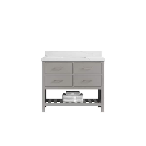 Willow Collections Parker 42 in. W x 22 in. D x 36 in. H Bath Vanity in Elephant Gray with 2 in. Calacatta Quartz Top