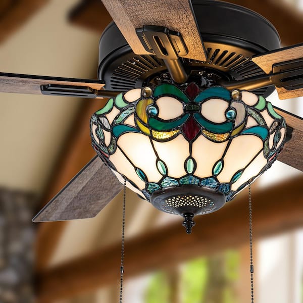 Seraphina 52 in. White Stained Glass Ceiling Mounted Indoor Ceiling Fan with Dimmable Light Kit and Remote Control