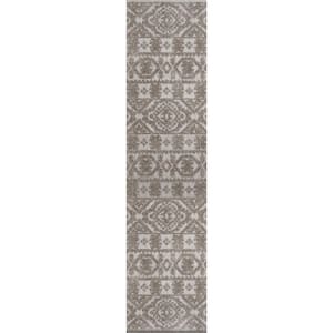 Citta High-Low Pile Mediterranean Tile Dark Gray/Ivory 2 ft. x 8 ft. Indoor/Outdoor Runner Rug