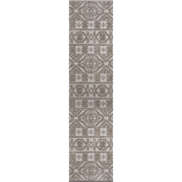 Citta High-Low Pile Mediterranean Tile Dark Gray/Ivory 2 ft. x 8 ft. Indoor/Outdoor Runner Rug