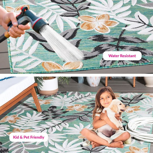 SAFAVIEH Cabana Blue Green/Gray 6 ft. x 10 ft. Botanical Floral