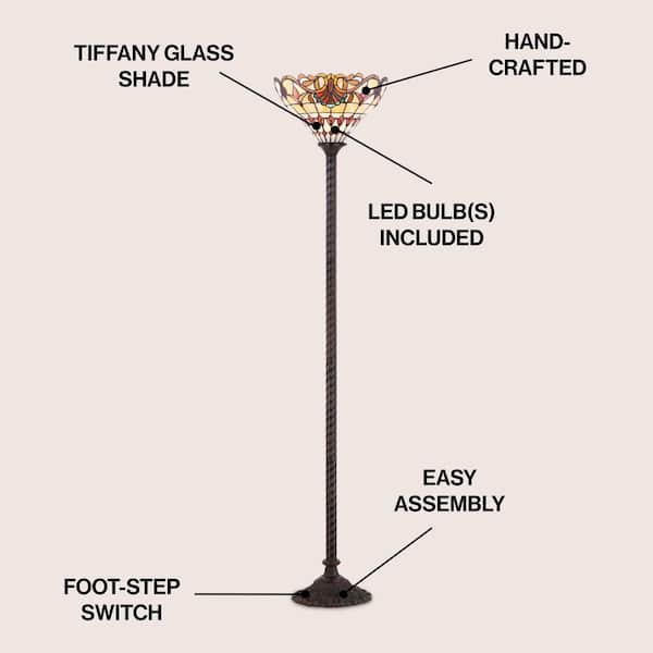 JONATHAN Y Davis Tiffany-Style 70 in. Bronze Torchiere Floor Lamp
