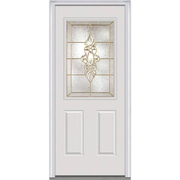 MMI Door 34 in. x 80 in. Heirloom Master Left Hand 1/2 Lite 2-Panel Classic Primed Fiberglass Smooth Prehung Front Door